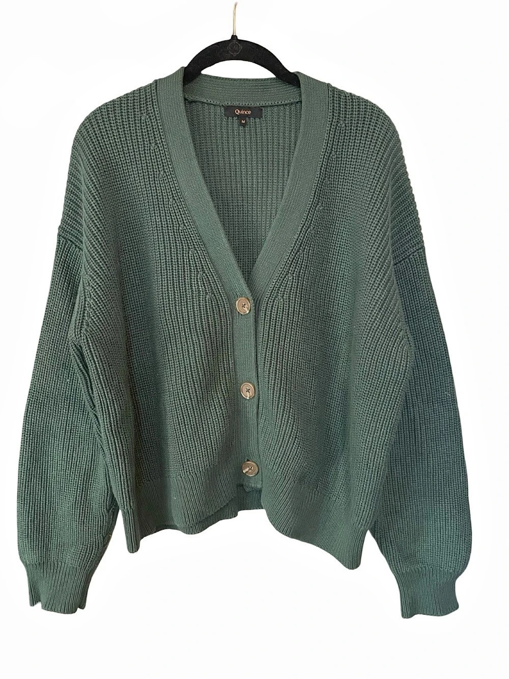 Quince 100% Organic Cotton Cropped Cardigan Green Size Medium
